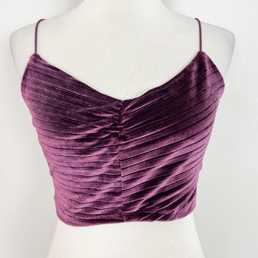 Wild Fable Crop Top Purple Ribbed Velvet Ruched Cami Size Small Women